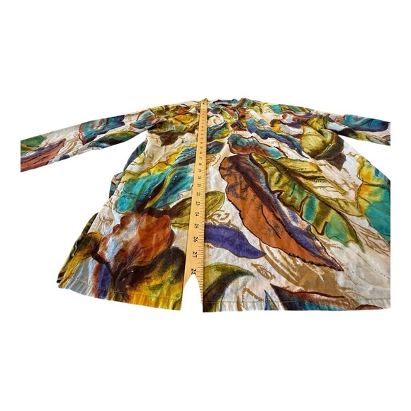 Life Style Split Neck Tunic Top Blouse Multicolor Tropical Leaf Print Size 1X - Picture 6 of 10